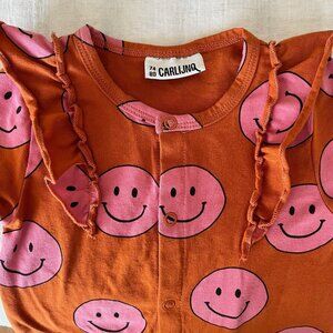 NWOT CarlijnQ Happy Faces Snap Romper | 6-12 months